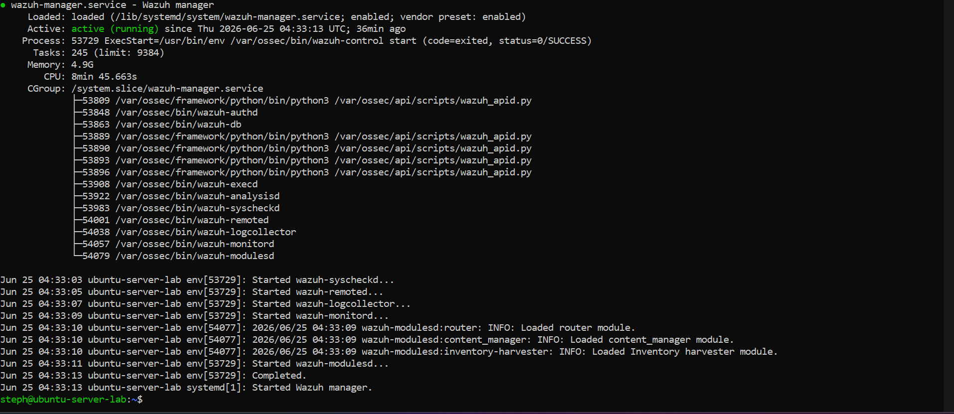 Wazuh manager running
